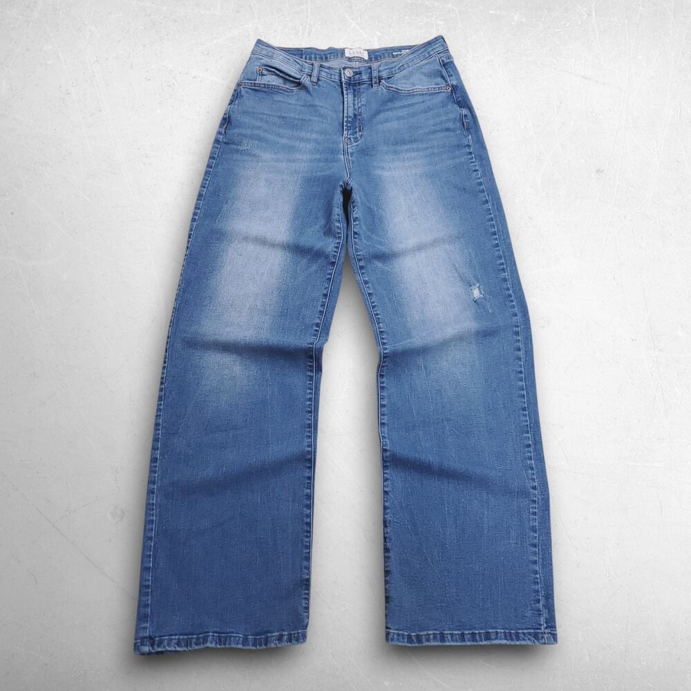 Nicole Miller Nomad Wide Leg Jeans Women 8 Blue Stretch Super High Rise Boho Y2K